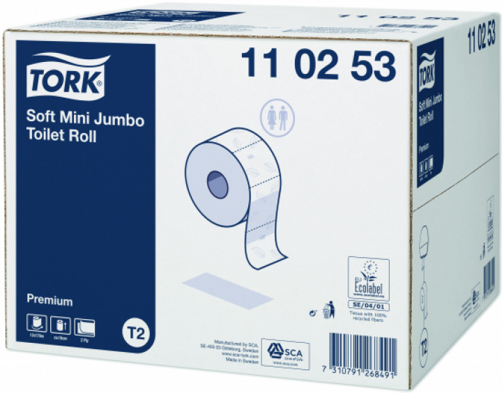 Tork Toalettpapper Mini Jumbo Premium T2 i gruppen Stdutrustning / Papper & Dispenser / Toalettpapper - Papper hos Stdbutiken (110253)