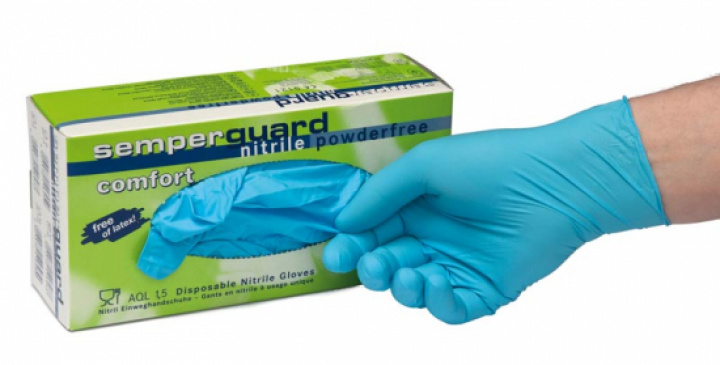 Semperguard Comfort Nitril Puderfri Bl str L i gruppen Stdutrustning / Hygien & skydd / Stdhandskar hos Stdbutiken (27026)