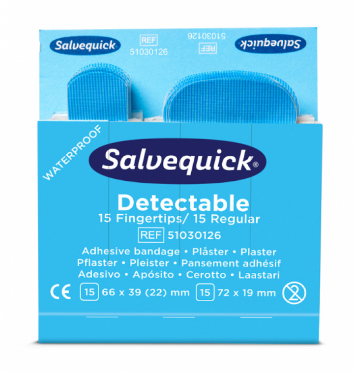 Plster Blue Detectable Fingertip Salvequick i gruppen Stdutrustning / Hygien & skydd / Frsta Hjlpen hos Stdbutiken (75554)